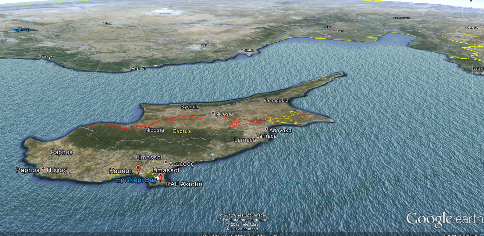 Akrotiri und Dhekelia erde karte
